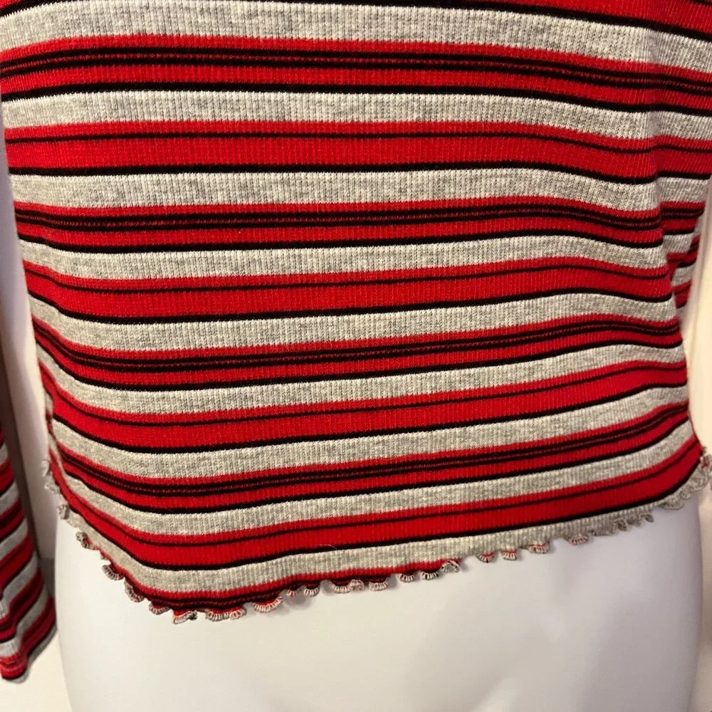 Justice red/black/grey striped long sleeve top